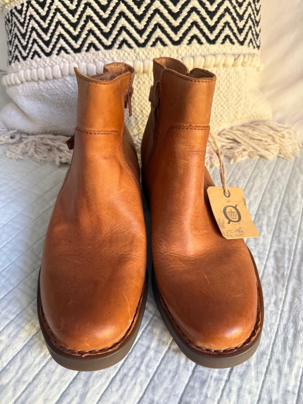 New Born Leather Ankle Boots Cognac Brown Women's Size 7.5